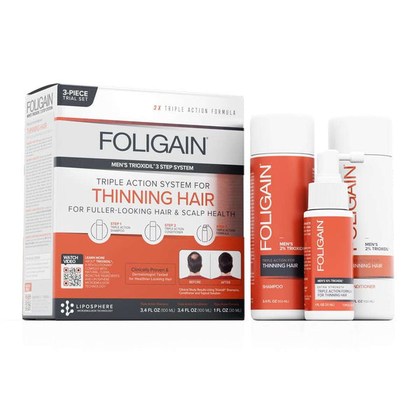 FOLIGAIN Triple Action Hair Care System For Men 3 Piece Trial Set